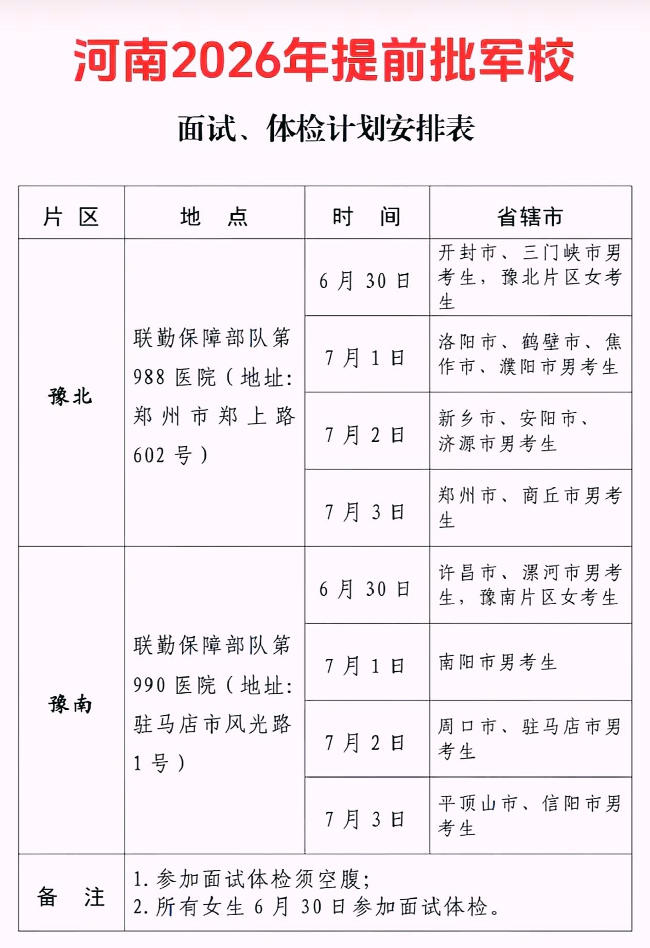 河南省2026年提前批军校体检时间安排
 
转眼又是一年，去年6月30号还陪着侄