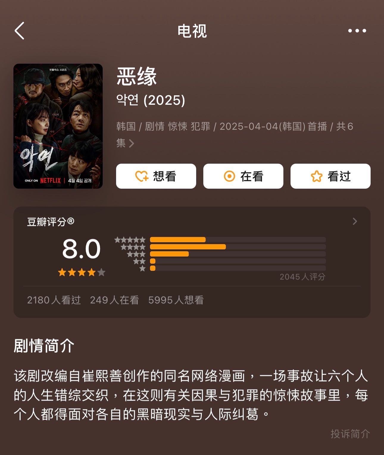 韩剧《恶缘》豆瓣开分8.0～ ​​​