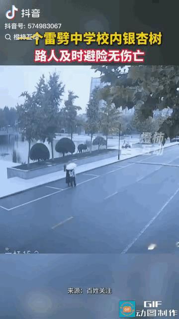 “真是命大！”西安街头，两名撑着雨伞的女生刚走过湖边，头顶突然炸起一道惊雷！伴随
