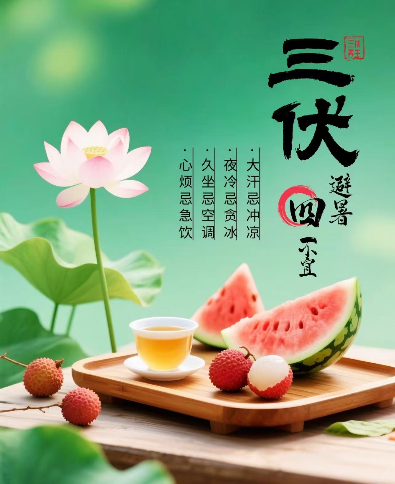 夏至三庚入头伏，蝉鸣遍野，暑气蒸腾。愿绿荫常伴，晚风解忧，三餐清淡，四季无忧。入