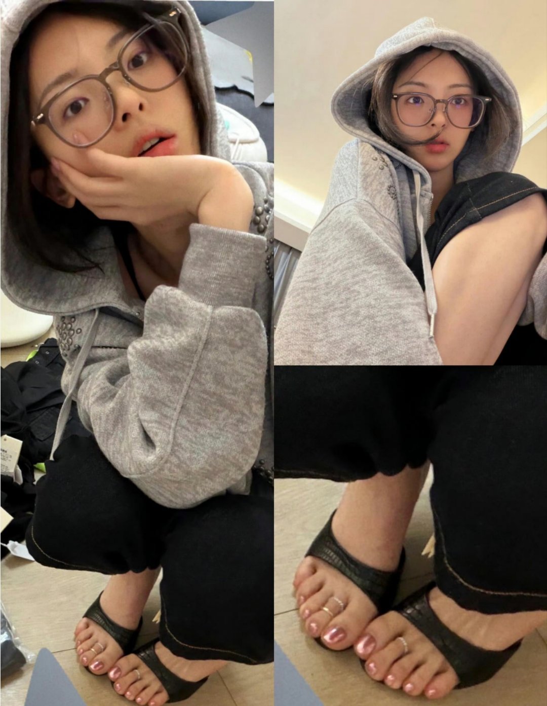 杨超越给脚戴了戒指脚戒这波操作真的被杨超越拿捏住了！粉色指甲+银色小戒指，细节控