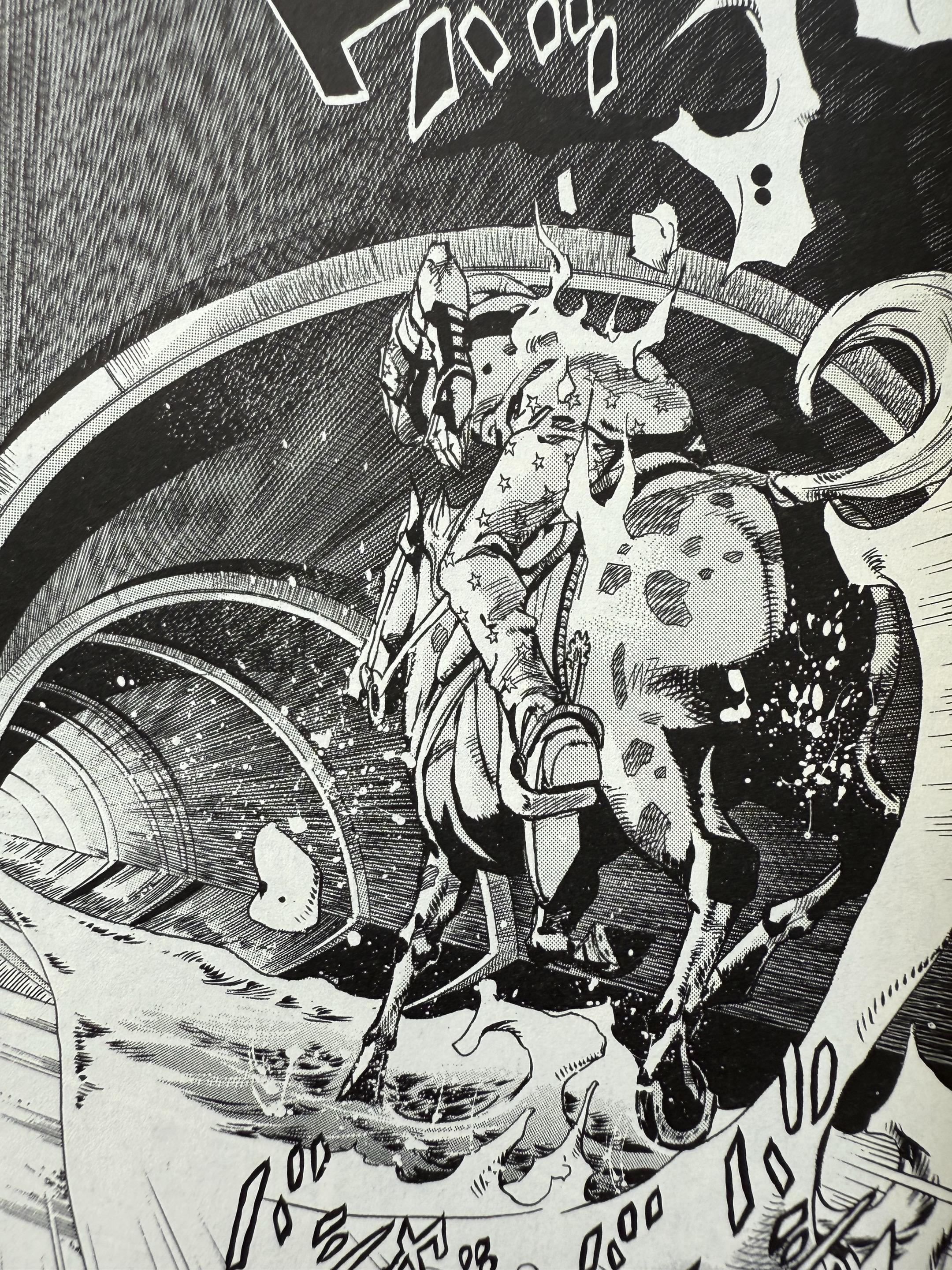 关于漫画。荒木飞吕彦对图形和结构的运用，也可以说是具象事物和抽象图形的融合漫画家