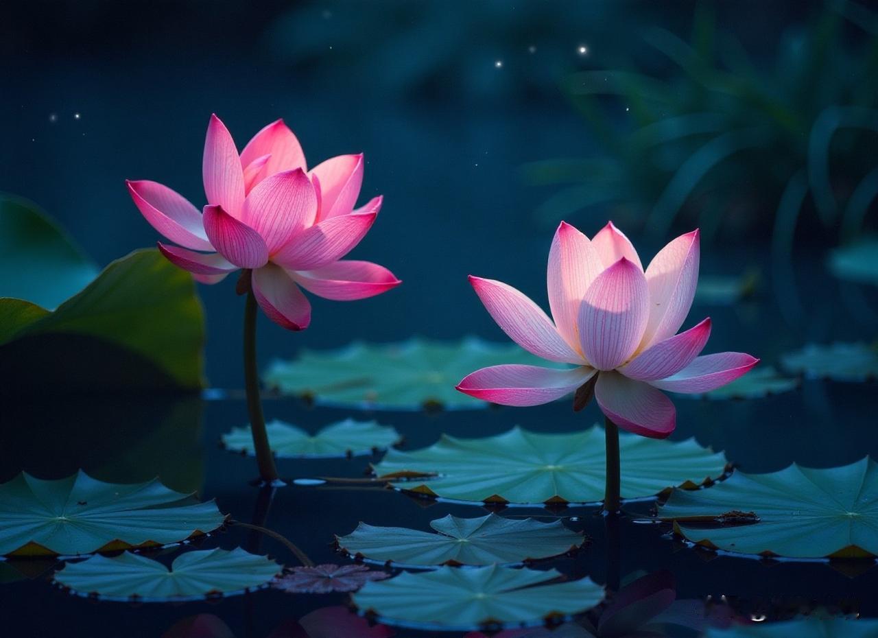 有没有漂亮的花朵图片出淤泥而不染的荷花夜景