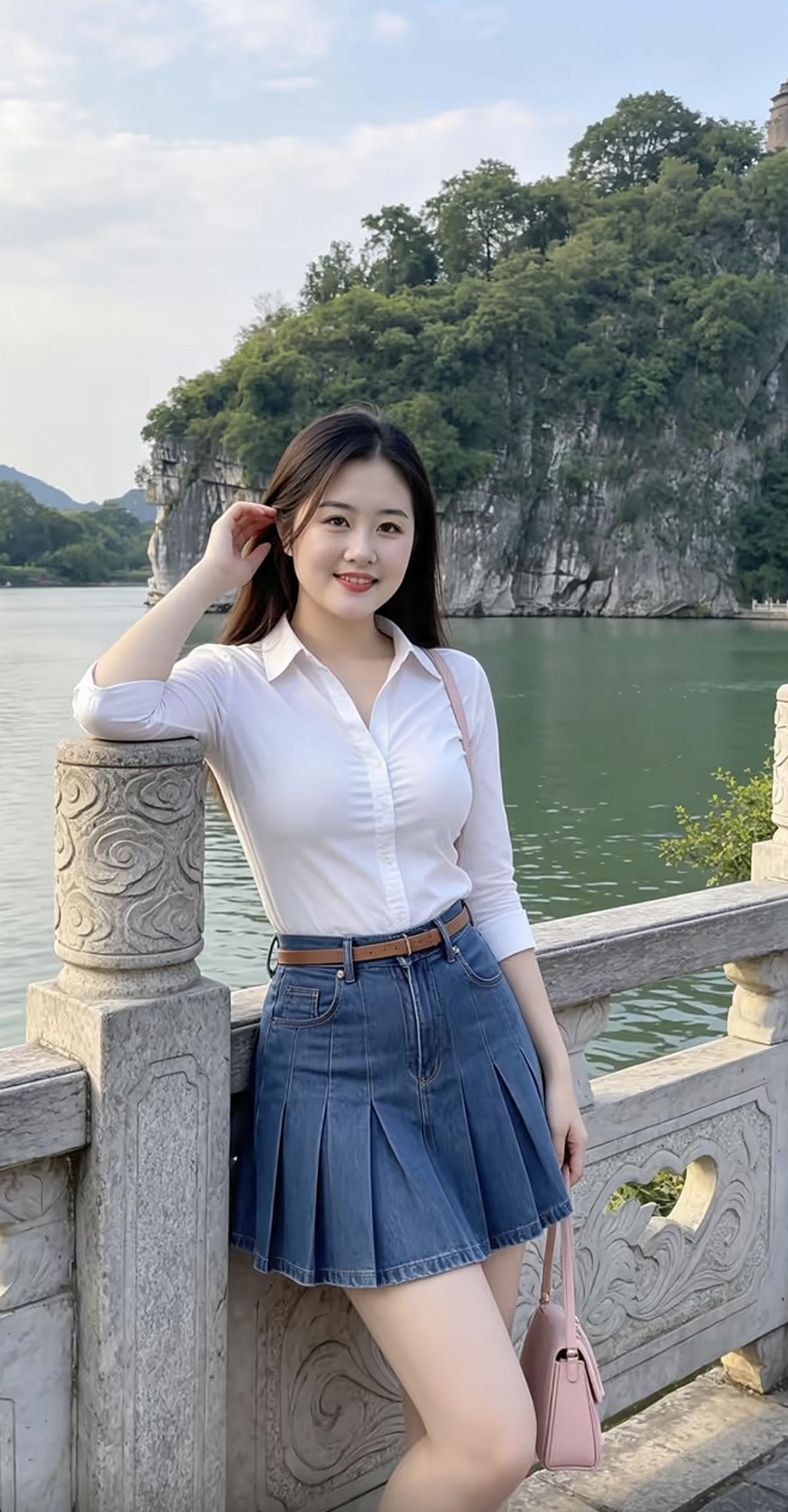 青春美少女，时尚搭配。