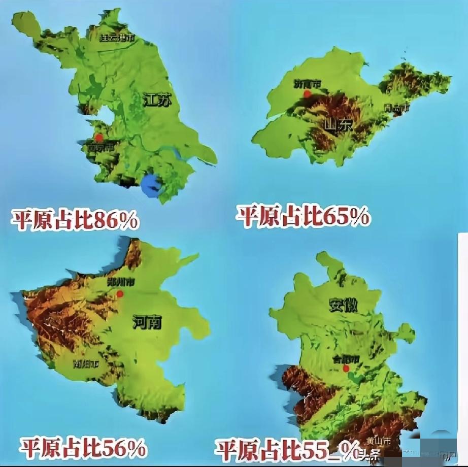 河南安徽其实比山东的山区面积大。[呲牙][呲牙]

山东的鲁西北平原胶莱平原面积