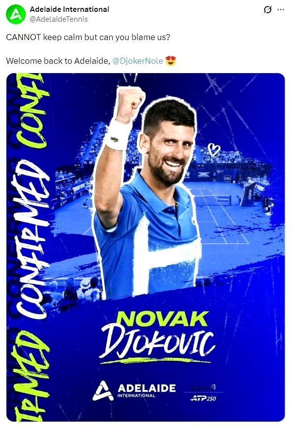 德约目前在迪拜继续训练备战新赛季，1月12号参加阿德莱德250国际赛，之后是1月