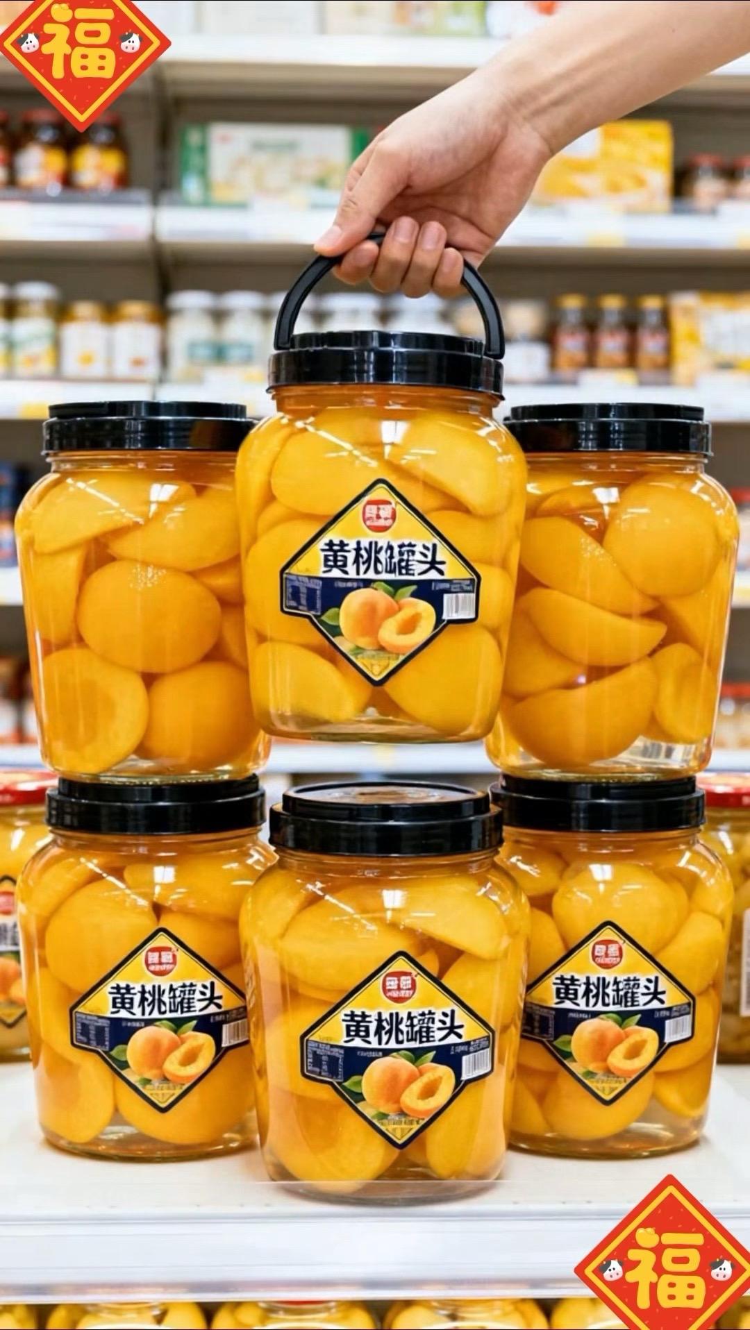 脆嫩黄桃，清甜不腻，果肉饱满多汁，开盖即食，解馋又解腻，一口回到小时候...