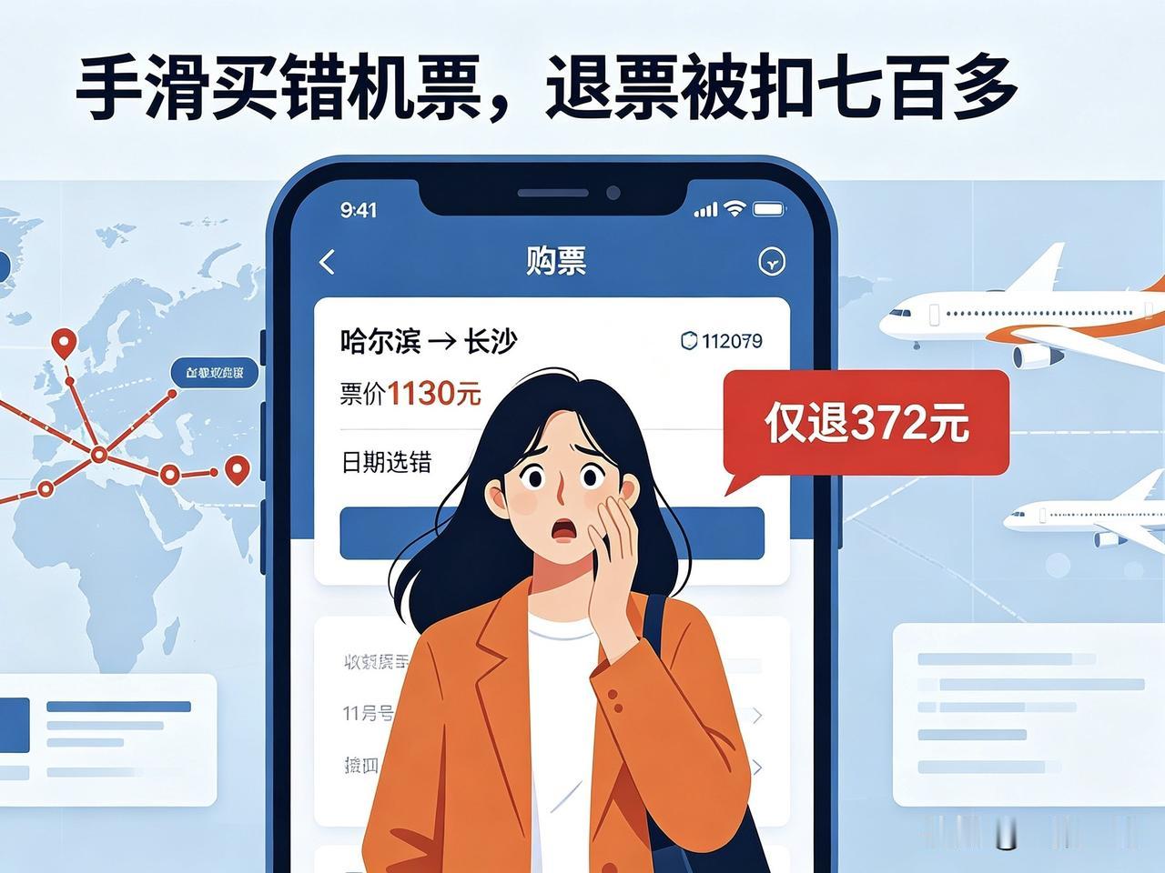 坑不坑？黑龙江，女子网购哈尔滨飞长沙的机票，票价 1130 元。付款过去1分钟，