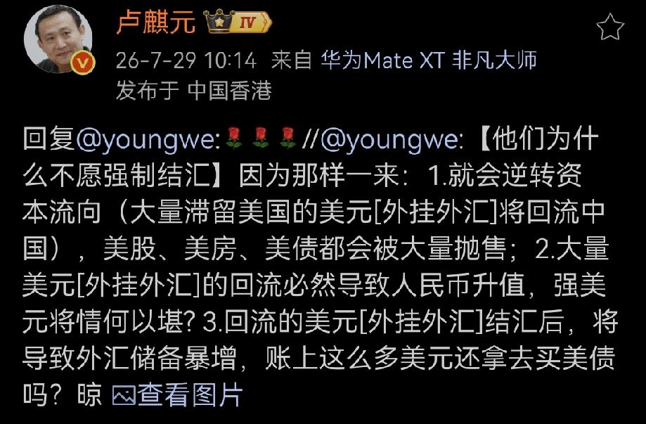 【他们为什么不愿强制结汇】因为那样一来：1.就会逆转资本流向（大量滞留美国的美元