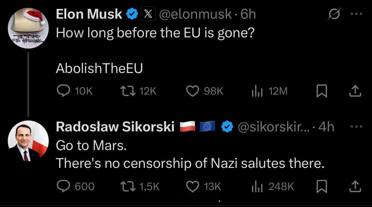 “欧盟消失还要多少时间？”马斯克大家都希望欧盟解散特别是美国。但依靠欧盟补贴输血