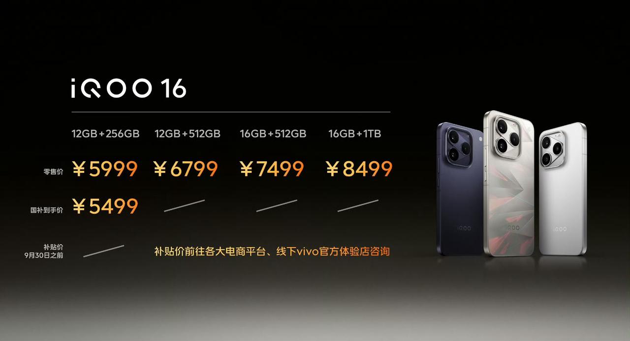 iQOO 16今晚正式发布了，发布即开售，四个版本的价格是这样：
12GB+25