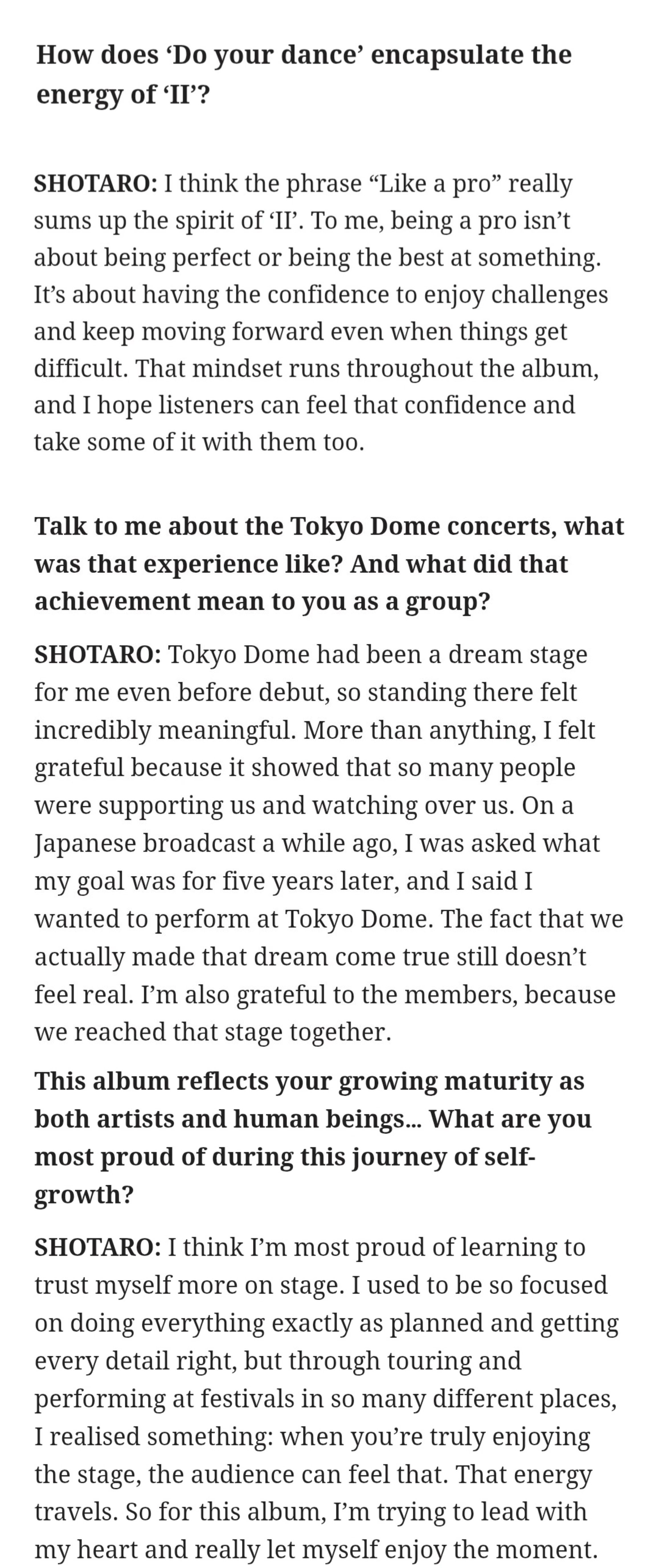 Clash magazine采访 将太郎“学会了在舞台上更加信任自己”Q. Do