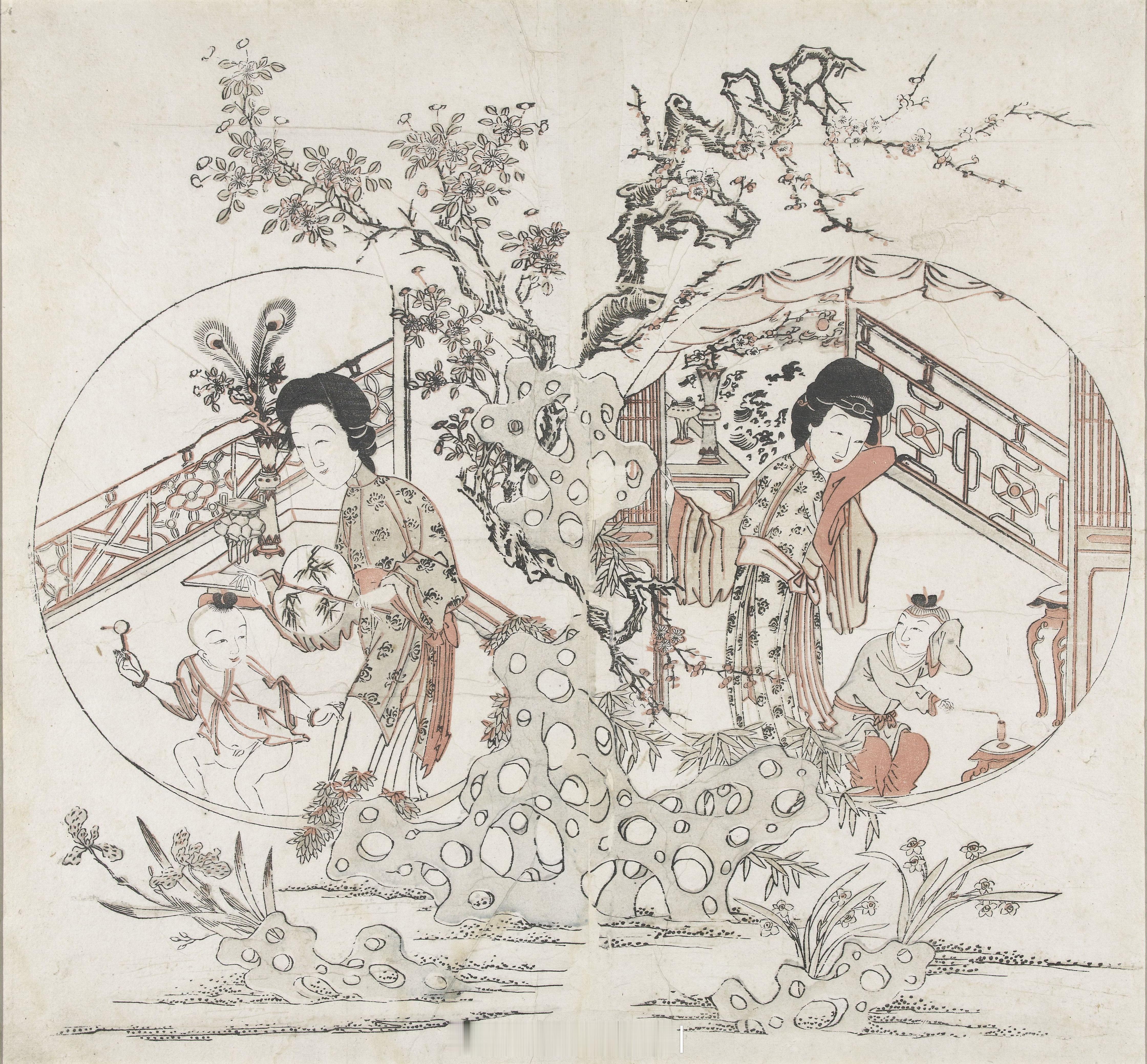 清早期版画 构图挺独特，左边夏景右边冬景阿姆斯特丹国立博物馆藏 
