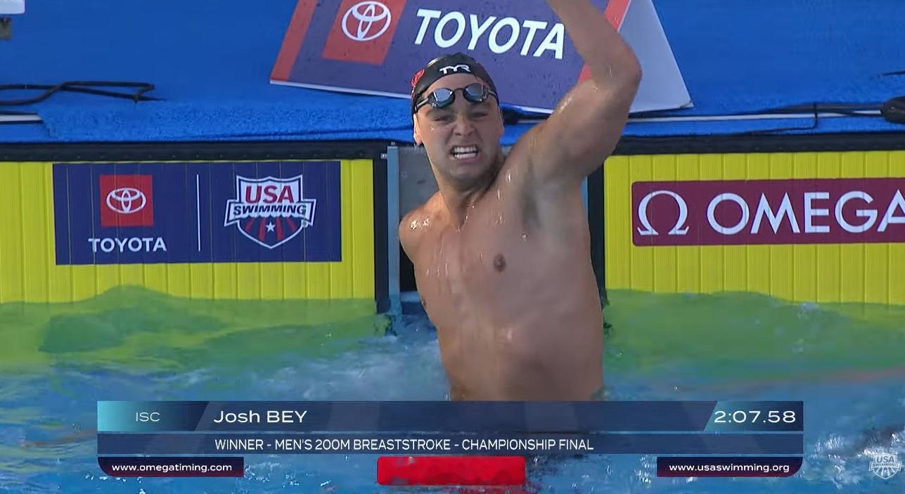全美游泳锦标赛 男200蛙决赛Josh Bey 2:07.58 PB Gabe 