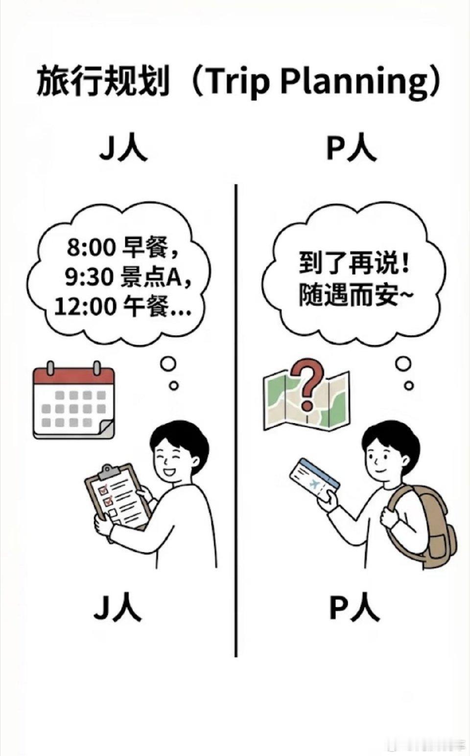 J人和P人旅游时的区别 这事情也不一定，我就是大事有规划，小事儿看心情 所谓“半
