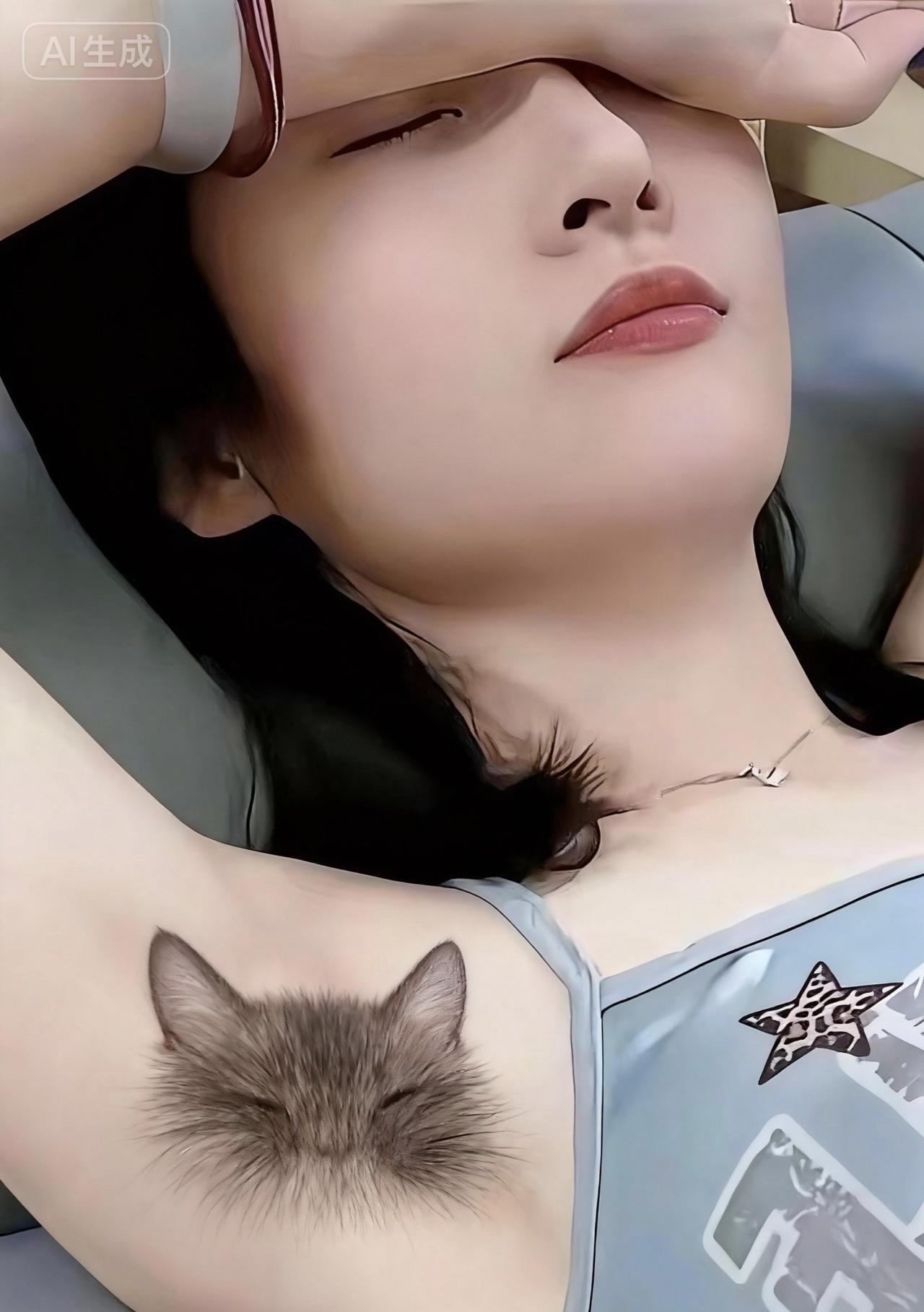 一对夫妻与23只猫的生活中，最奇特的是女主人腋下毛发竟形成了猫头形状，这个“爱之