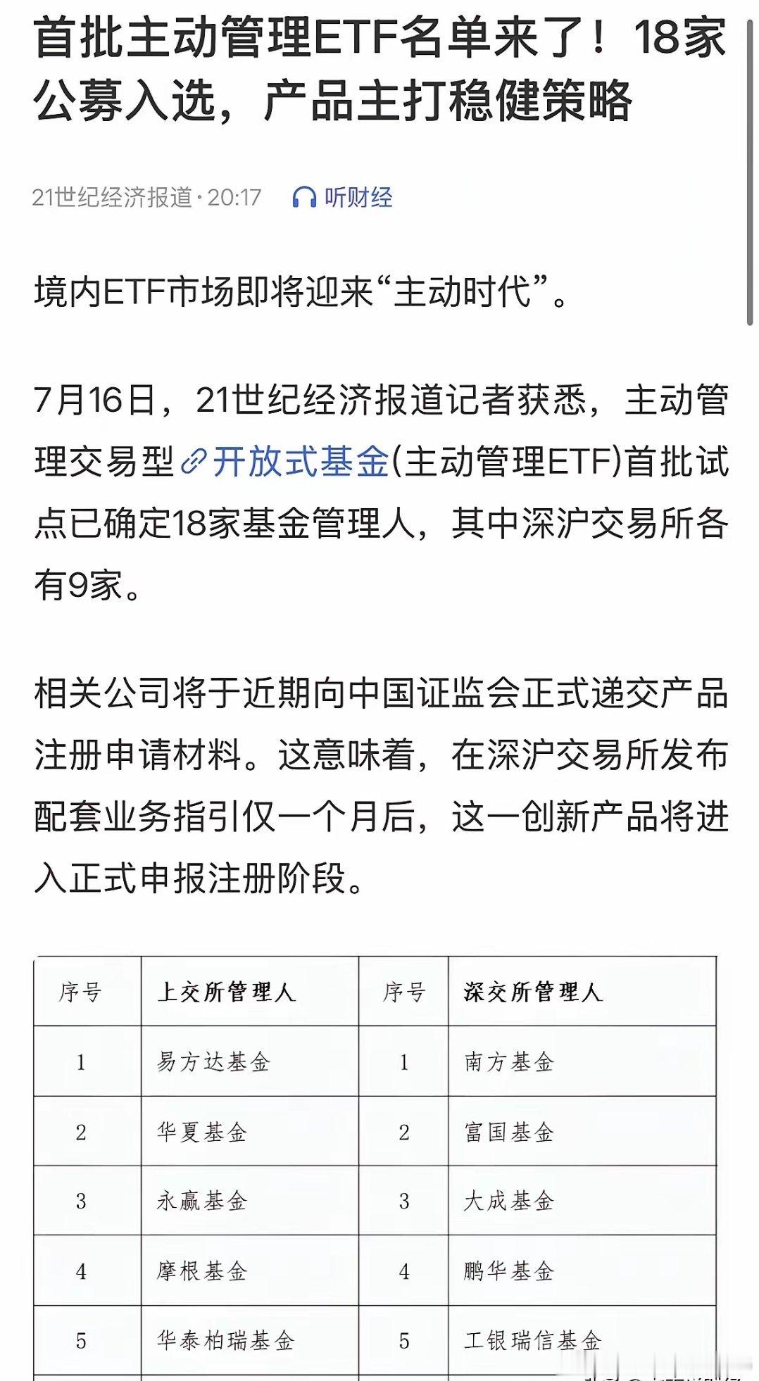 重磅利好消息万亿美元主动ETF来救市，首批18 家 基金至少360亿元A股要稳了