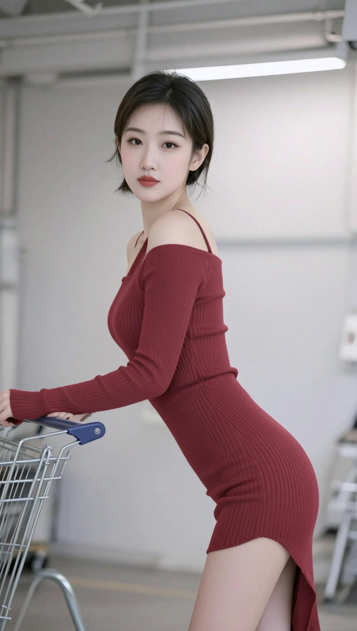 AI酒红修身写真 抖音ai创作