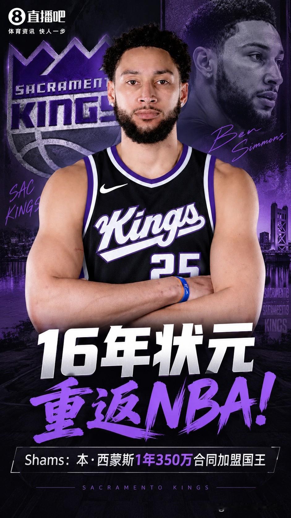 昔日状元时隔一年重返NBA
本·西蒙斯一年350万加盟国王
凭借如詹姆斯般身体天