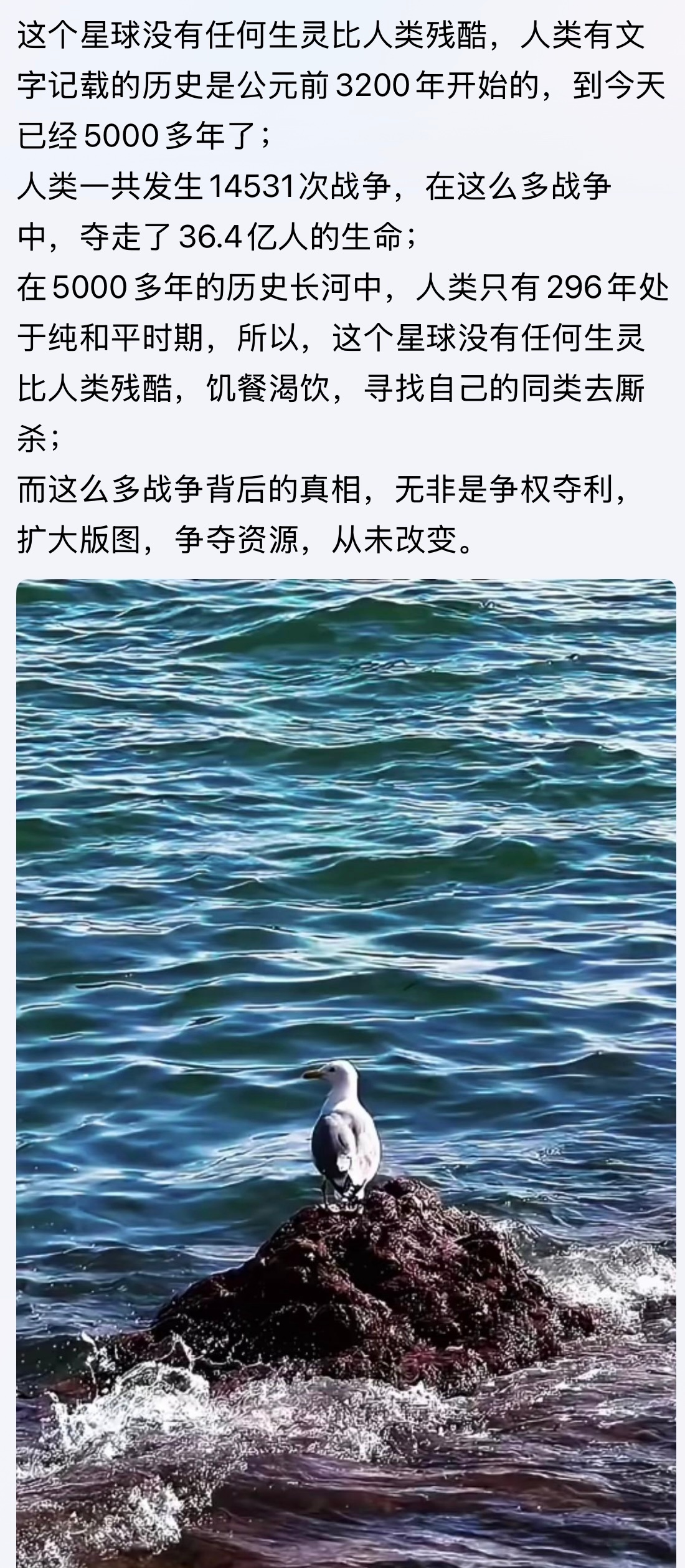 同类相残！所以反对战争就成了现代文明人的共识。。。人类与星球战争与和平