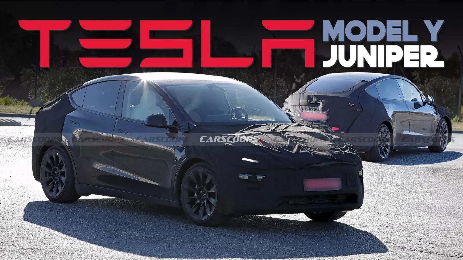 特斯拉Model Y中期改款谍照谍照车使用分体式大灯，与Model 3焕新版不同