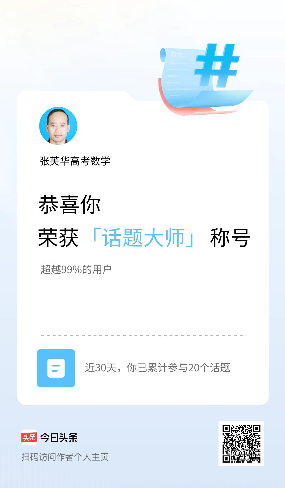 我在头条获得「话题大师」称号