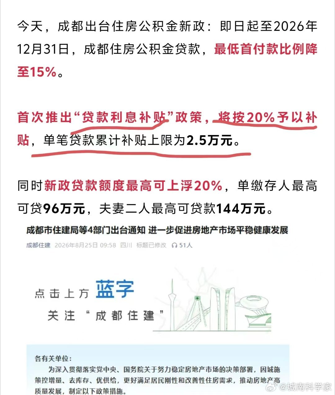 刚刚，成都贴息大招，来了！成都房价要赢啊~[doge] ​​​