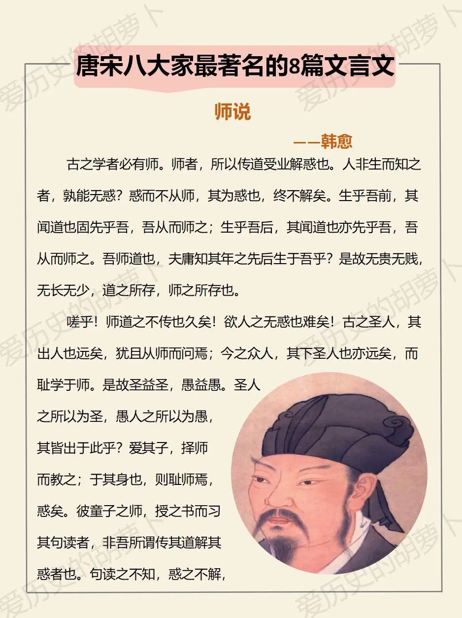 唐宋八大家最著名的八篇文章。唐宋八大家