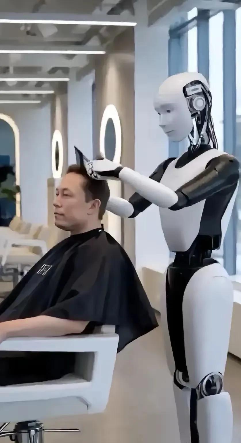 马斯克用研发的机器人给自己理发，理发师的饭碗看来也端不稳了。