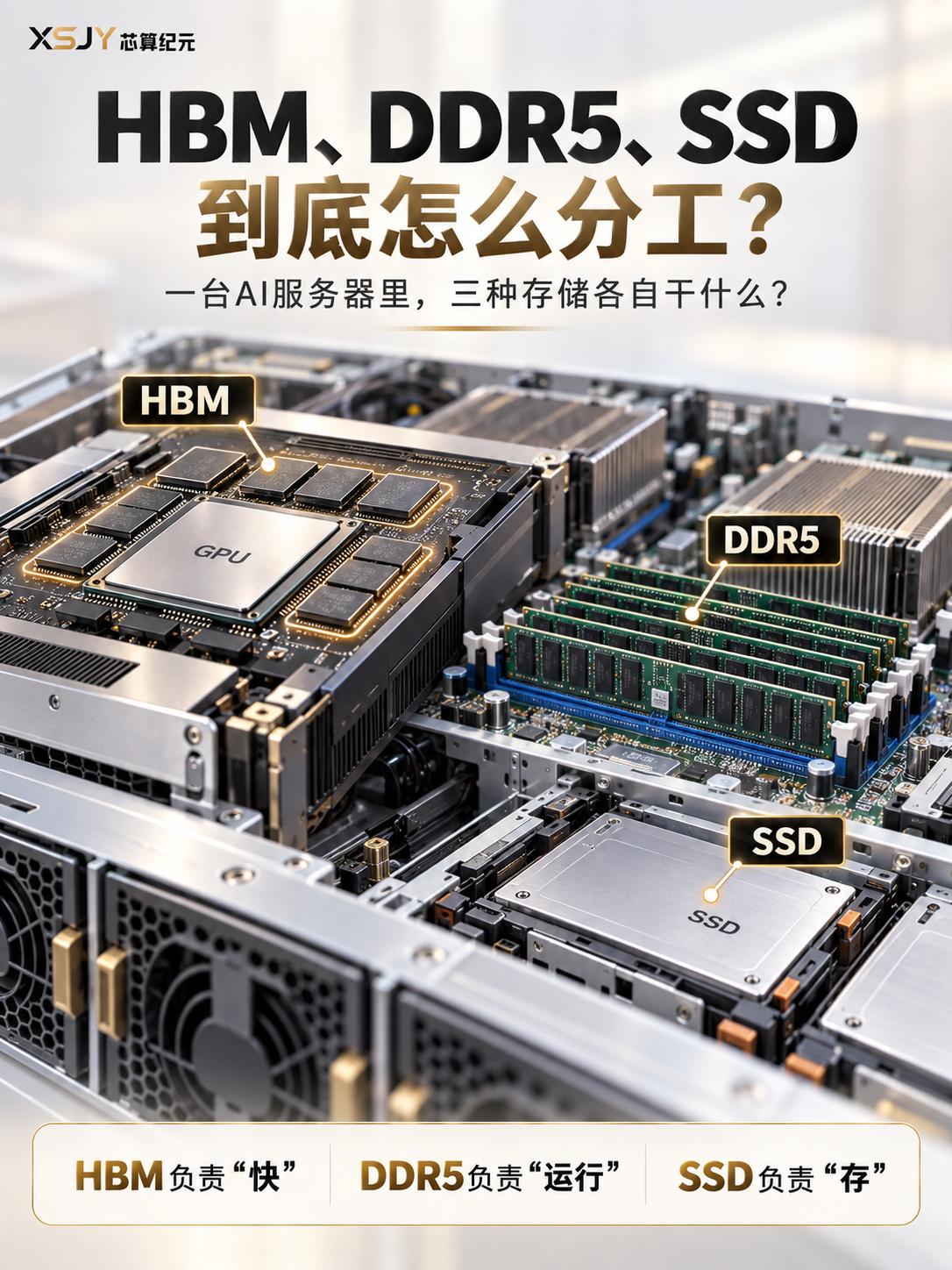 都叫“存储”
HBM、DDR5、SSD 在 AI 服务器里
干的活完全不同🤔