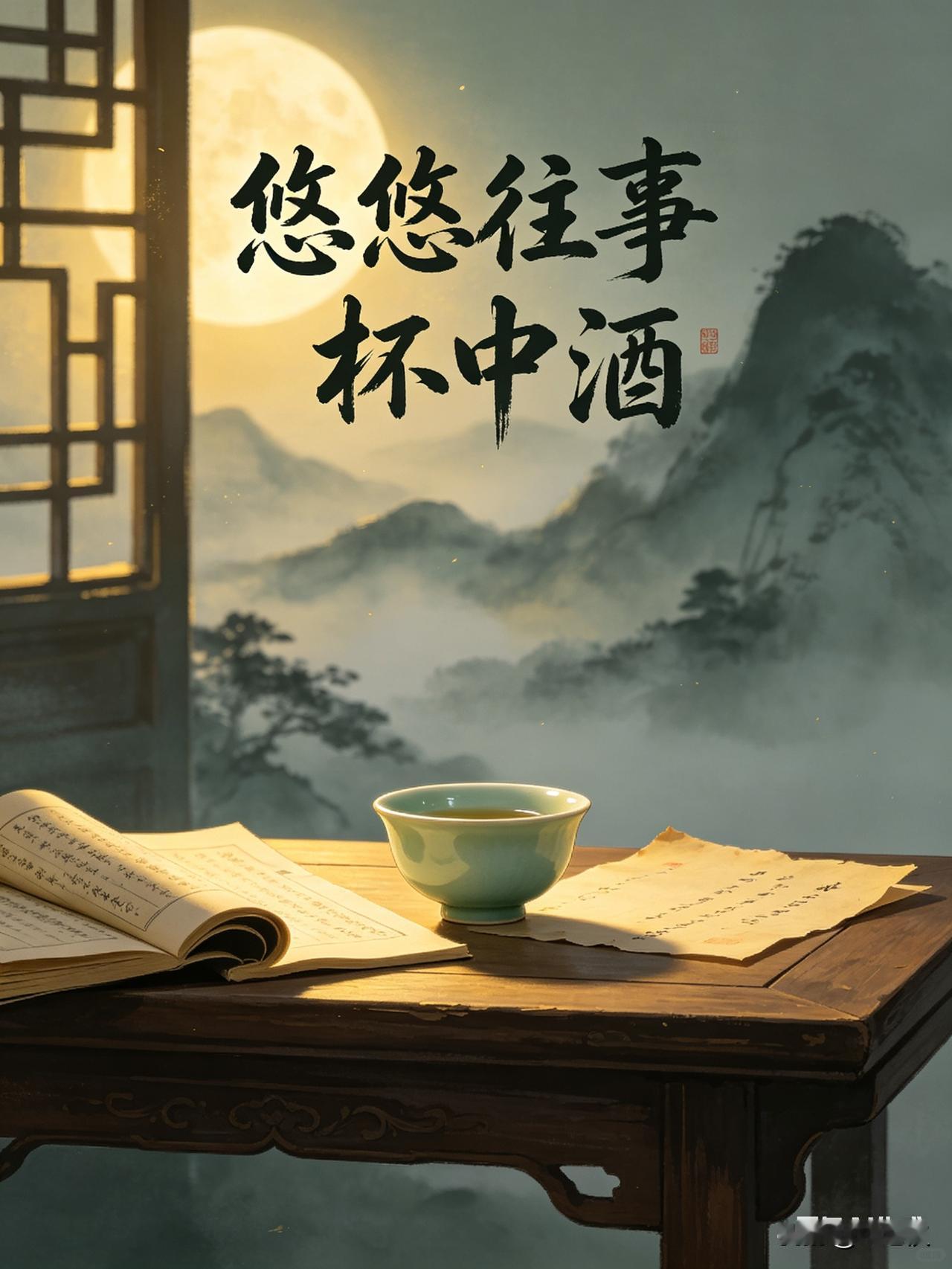 上联:悠悠往事杯中酒，
下联:点点温情梦里家。