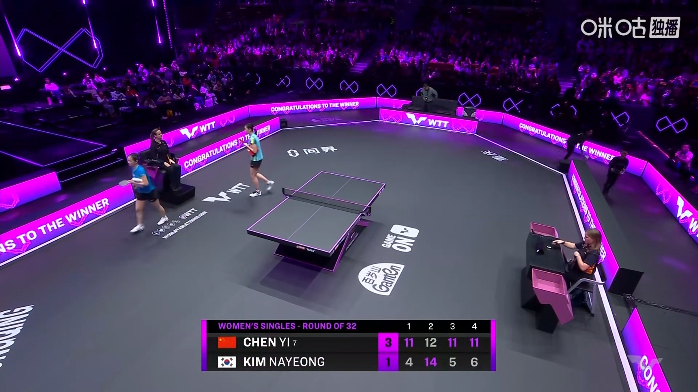 陈熠3比1金娜英(11-4，12-14，11-5，11-6)晋级wtt重庆冠军赛