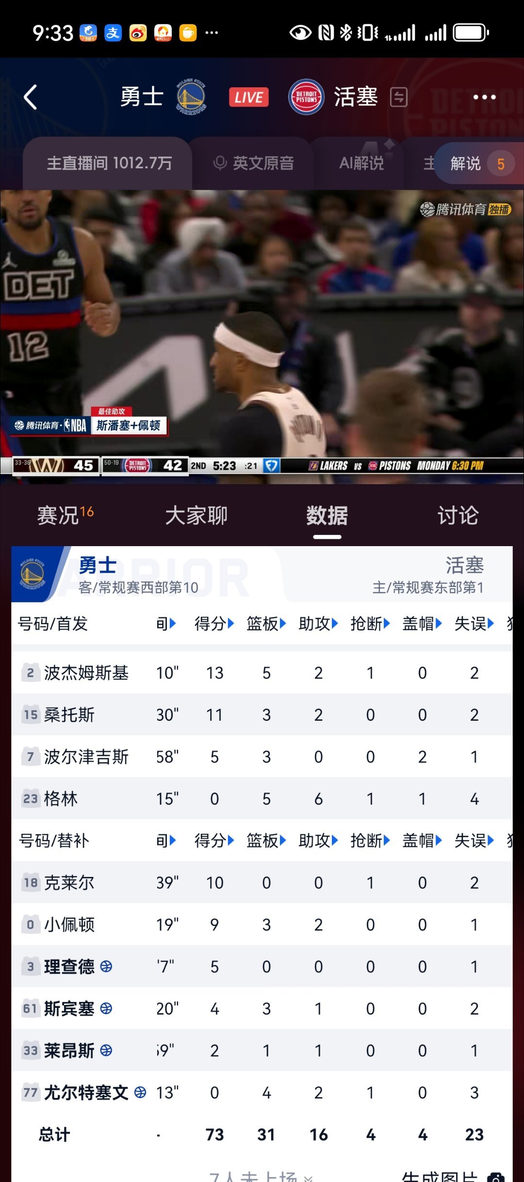 啊朋友再见，23次失误致敬内谁是吗，人活塞可是背靠背作战啊朋友nba吐槽大会勇士