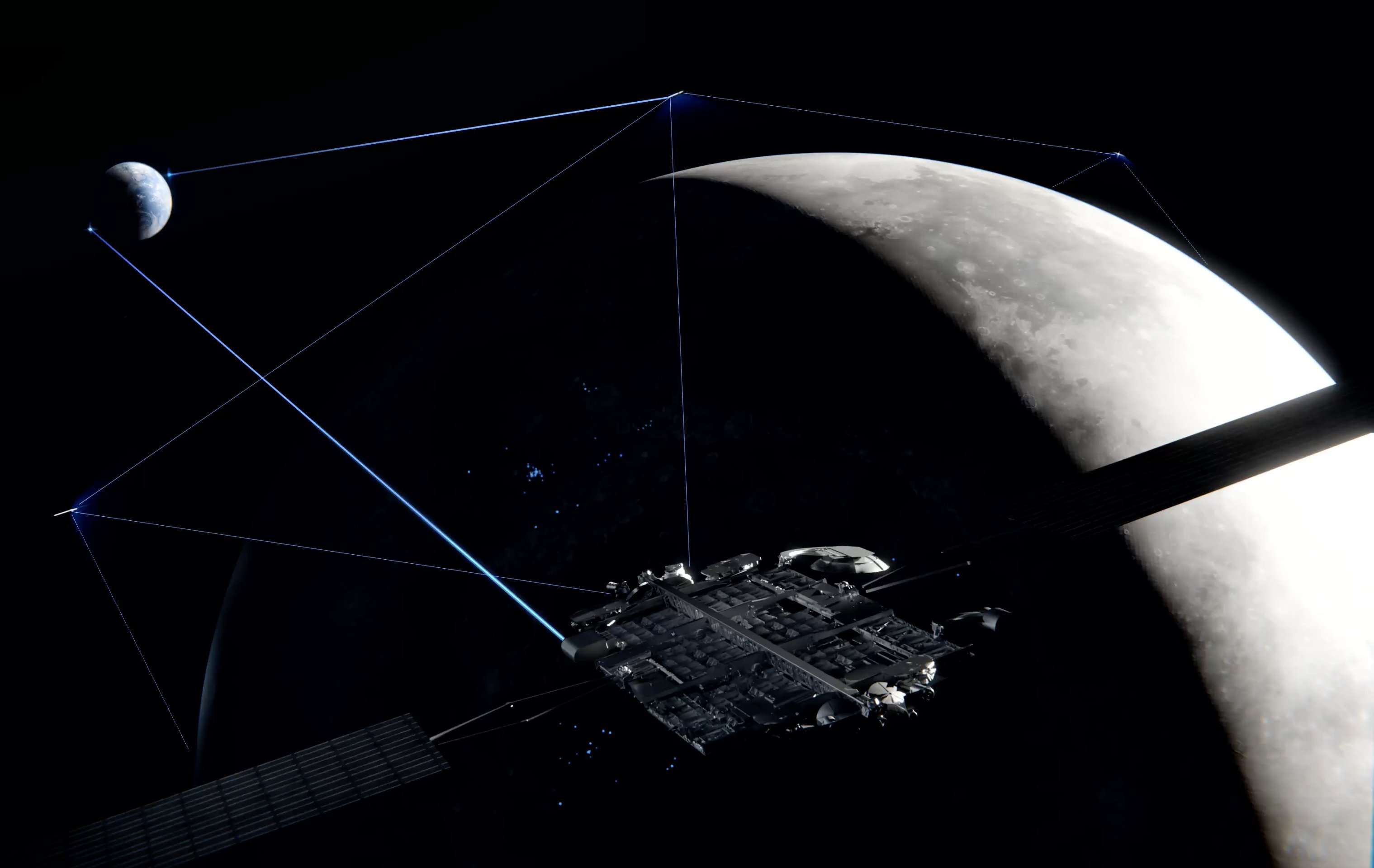 刚刚的直播中，SpaceX公开了月球版Starlink的方案，通过激光实现地月间