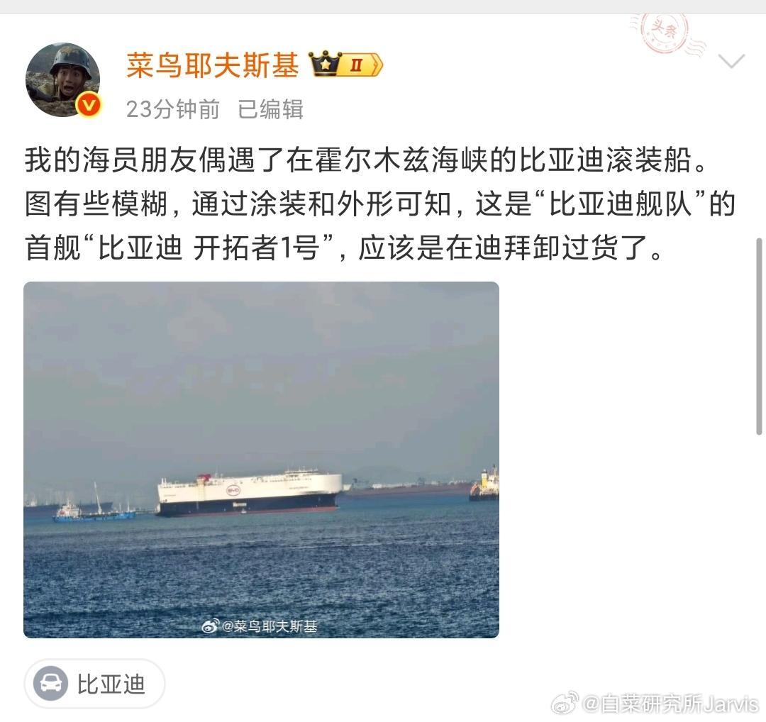 怎么回事，BYD的滚装船就这么大摇大摆的过霍尔木兹海峡了？战狼和美队到底谁更真啊