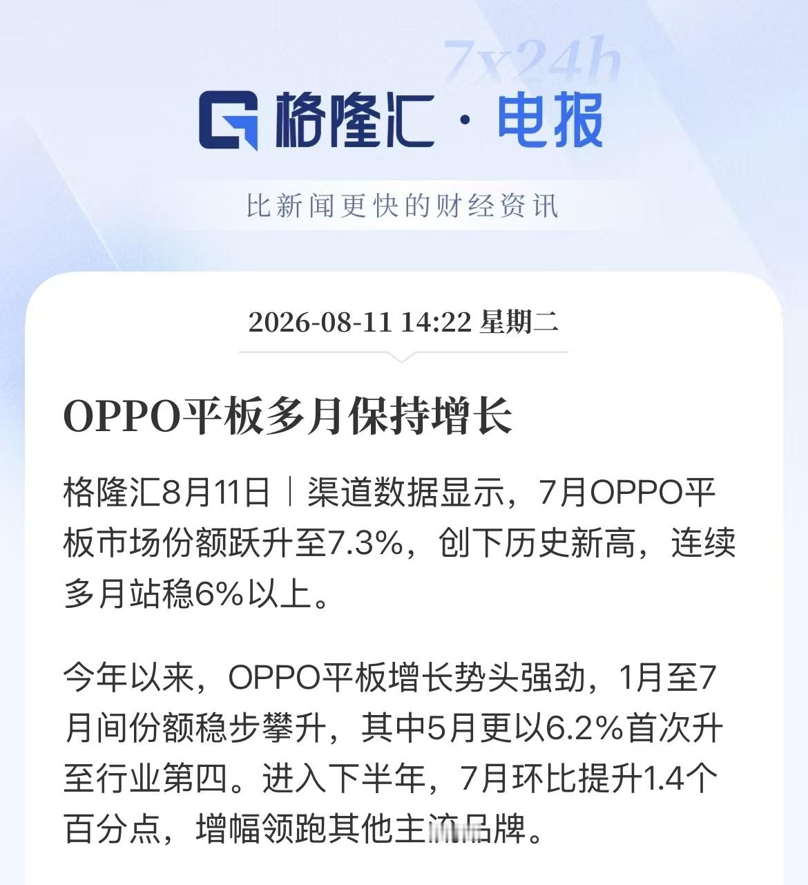 OPPO平板7月份额竟然干到7.3%新高！从年初慢慢爬，5月冲进前四，7月又环比