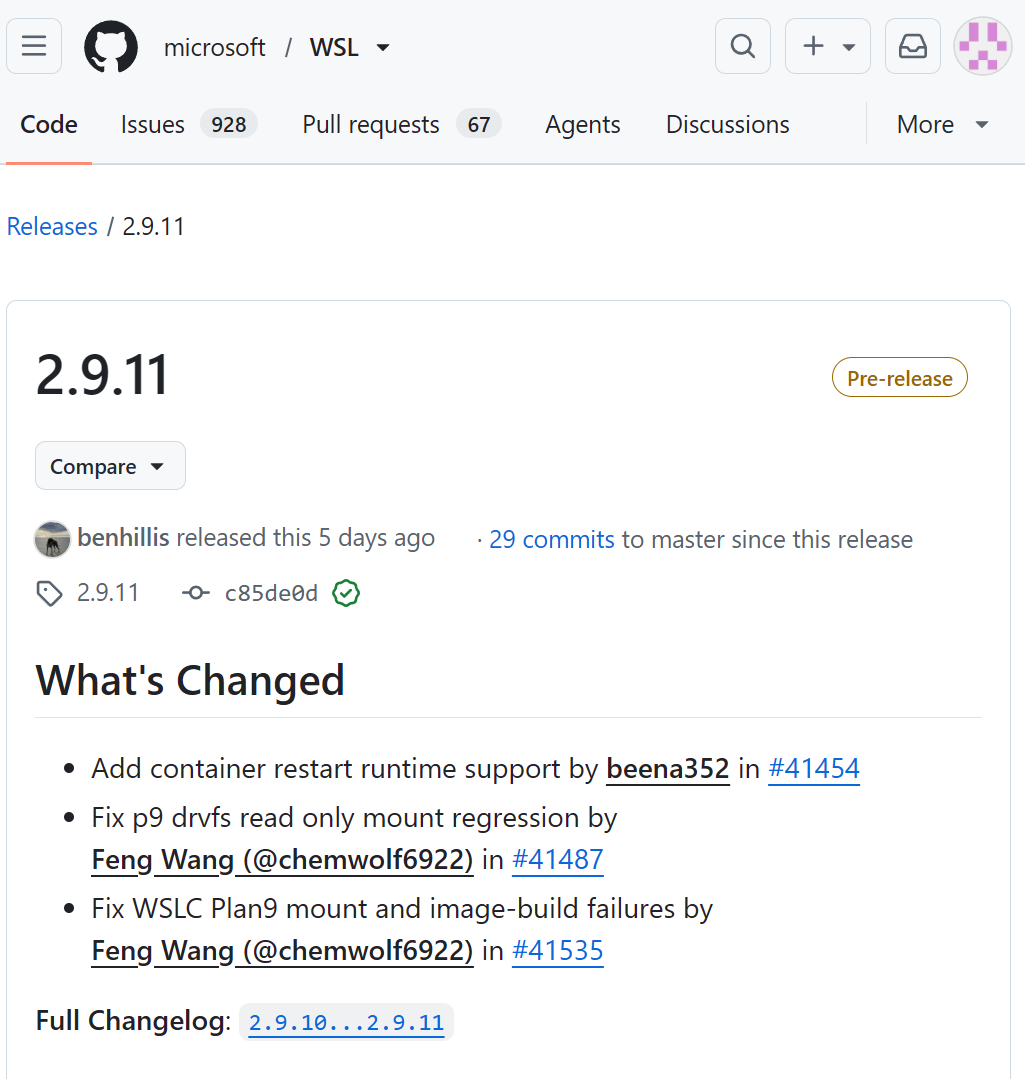 在 9.11 之前三天，微软发布了一个 WSL Pre-release 的新版本