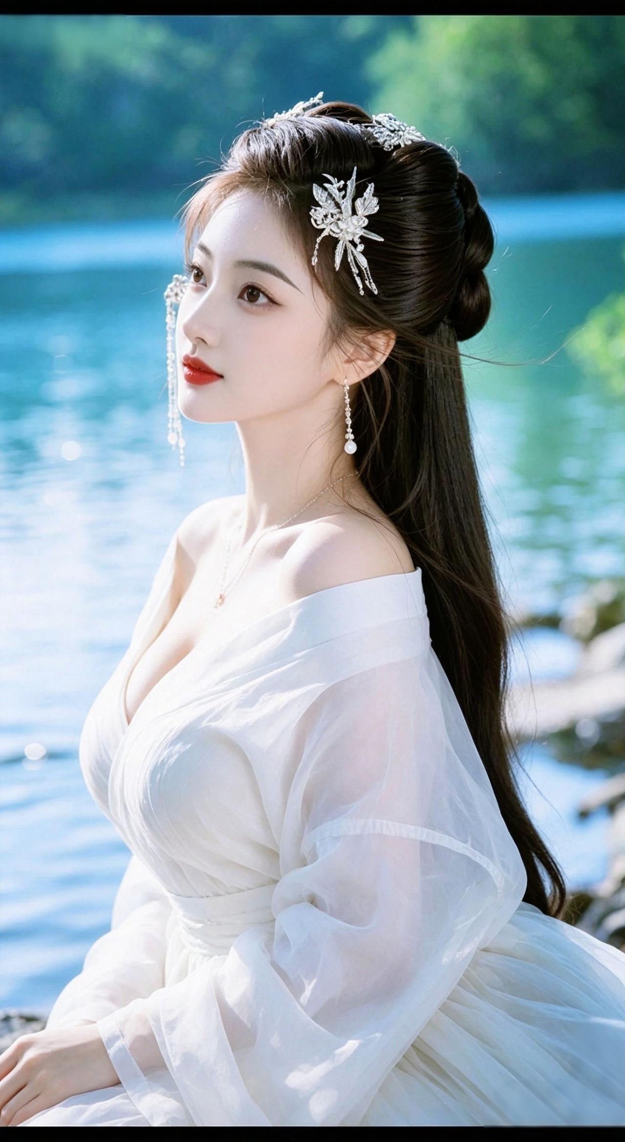 AI高清丰满图 抖音ai创作 穿汉服这么拍仙气十足 古风美人 纯欲天花板