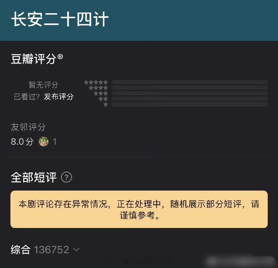 发生了什么！成毅的《长安二十四计》豆瓣评论显示异常，这是 长安二十四计豆瓣评论异