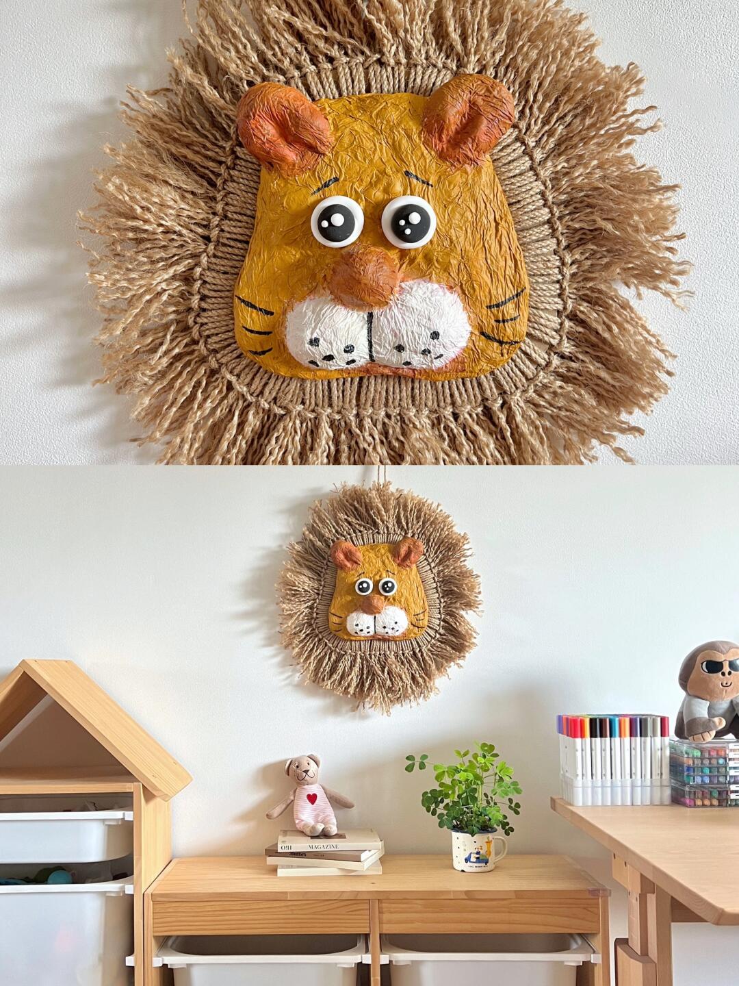 废粘土+麻绳➡️DIY儿童房狮子挂饰🦁️