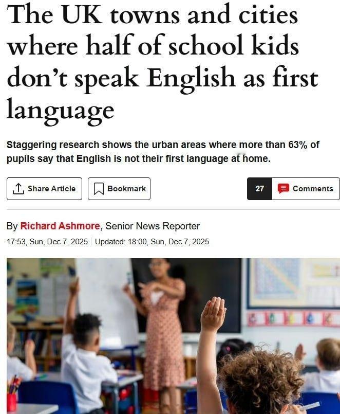 《快报》：英国部分地区超半数学生在校外不说英语

▪️英格兰有180万学生的母语
