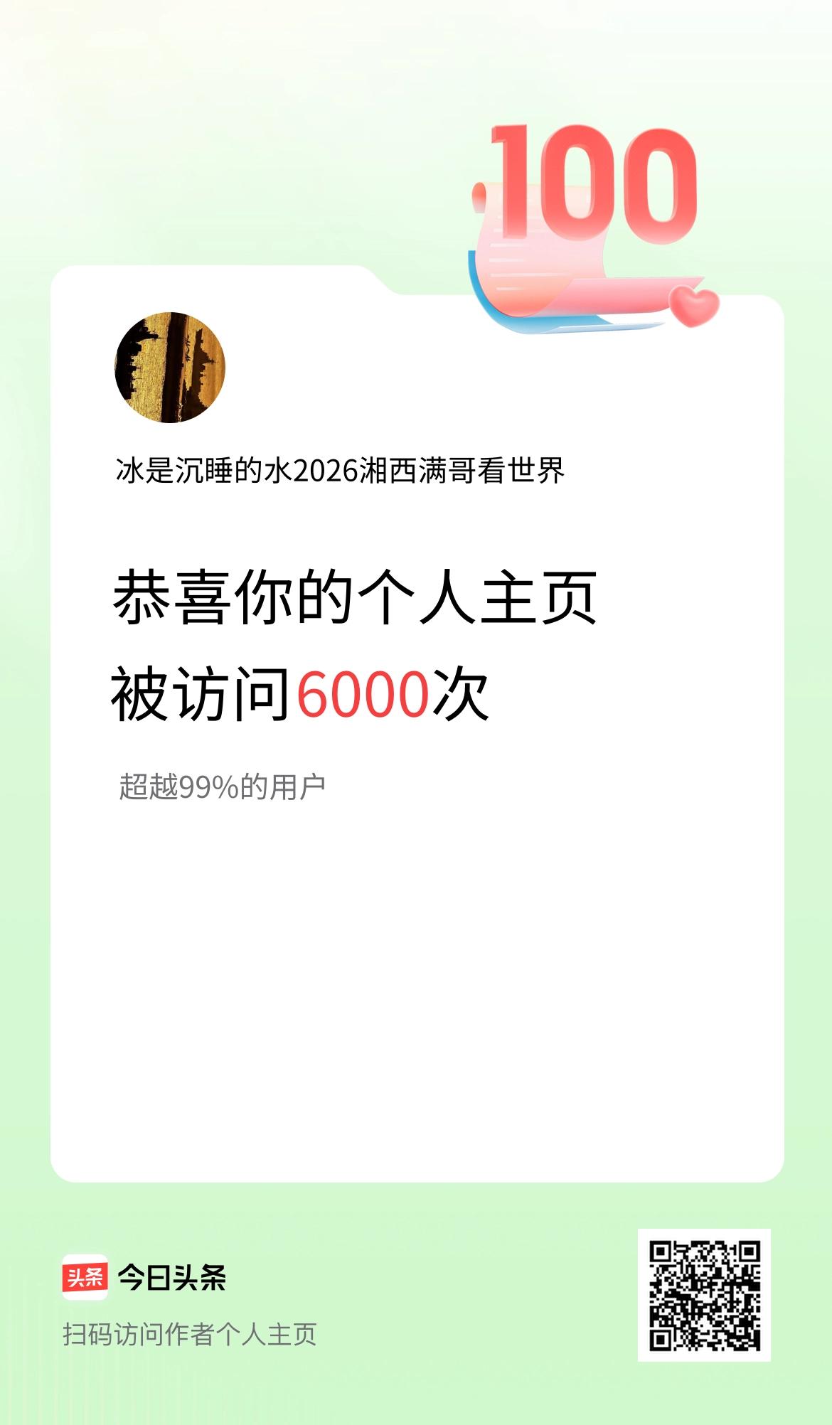 我的头条个人主页被访问6000次啦！
