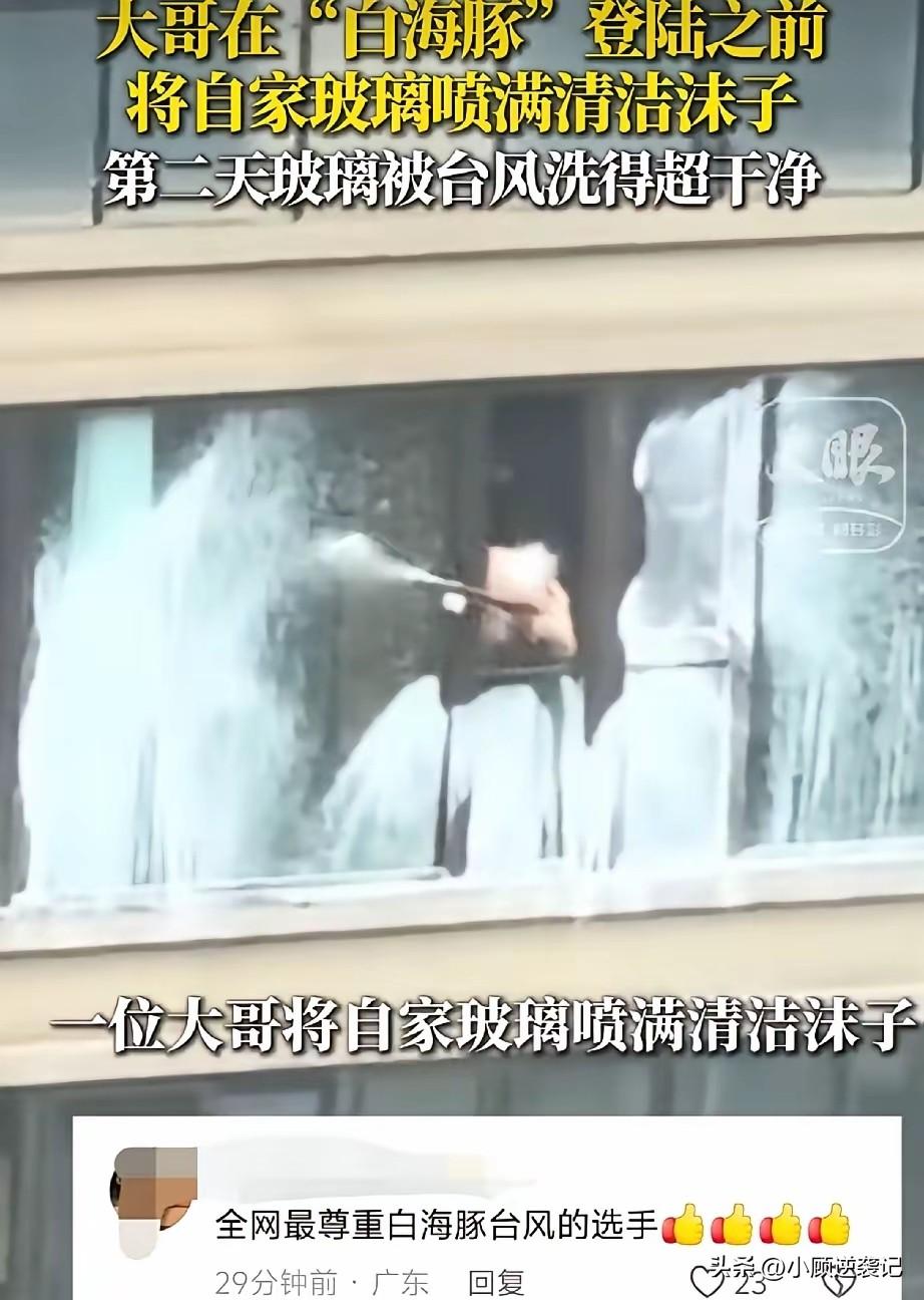 全网最会借力的大哥来了！

台风白海豚马上登陆，别人都在加固门窗，这位大哥思路直