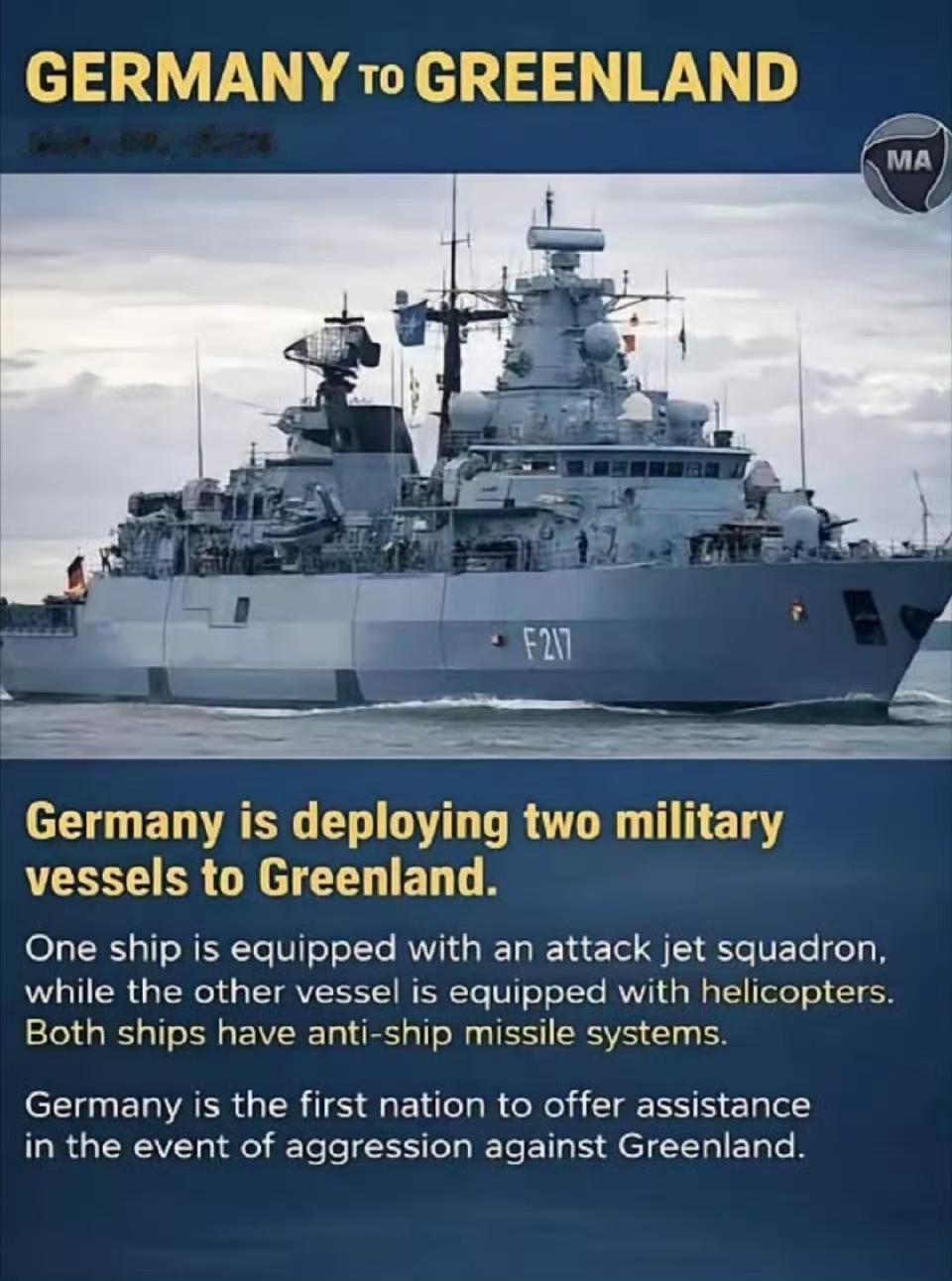 德国突然放大招！两艘战舰直扑格陵兰岛，北约这步棋藏啥猫腻？
 
1月9日，德国直