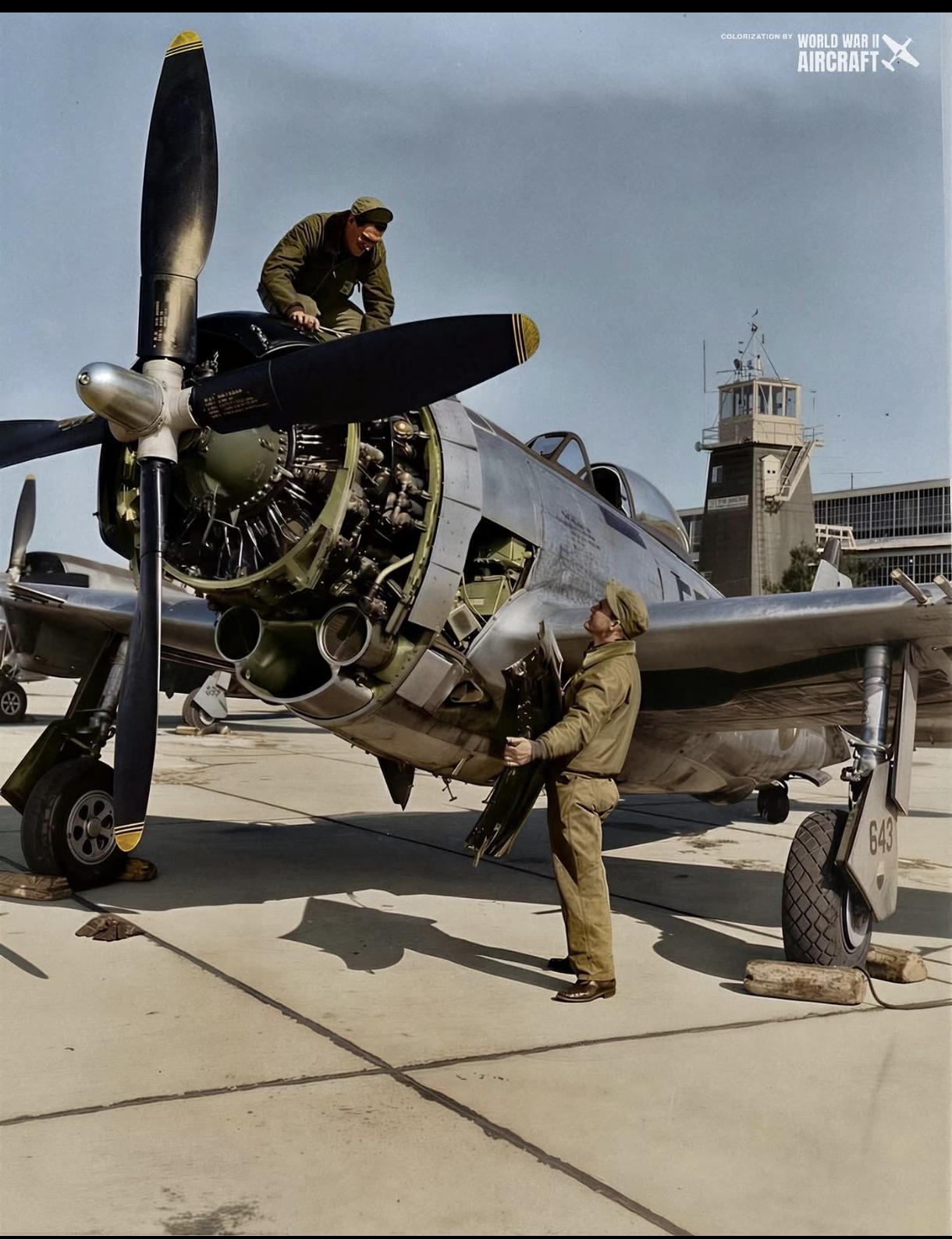 大奶瓶战斗机，原来螺旋桨这么大个，动力强劲，火力猛。比较抗揍，后脑勺那块板看着就