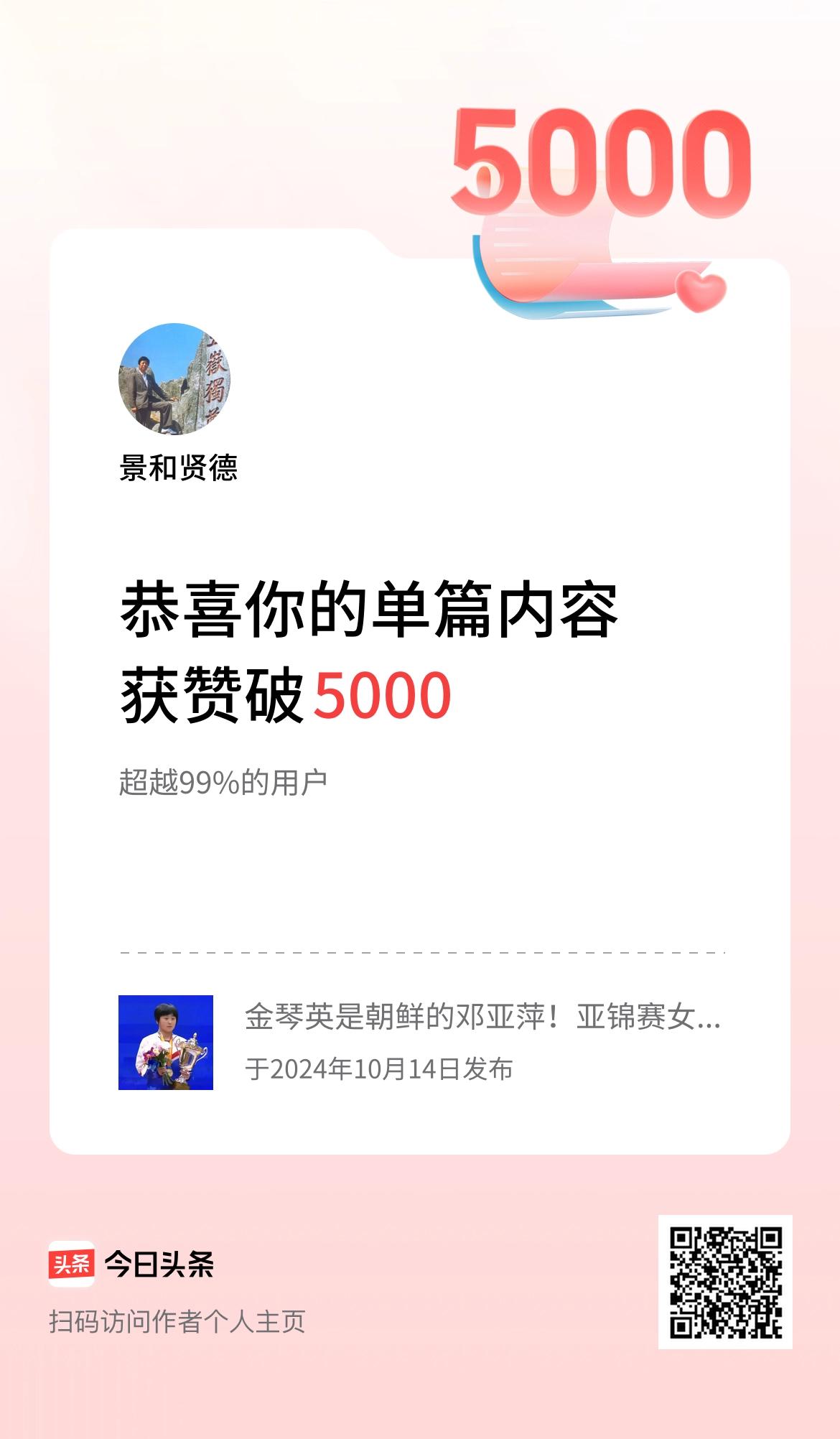 单篇内容获赞量破5000啦！
