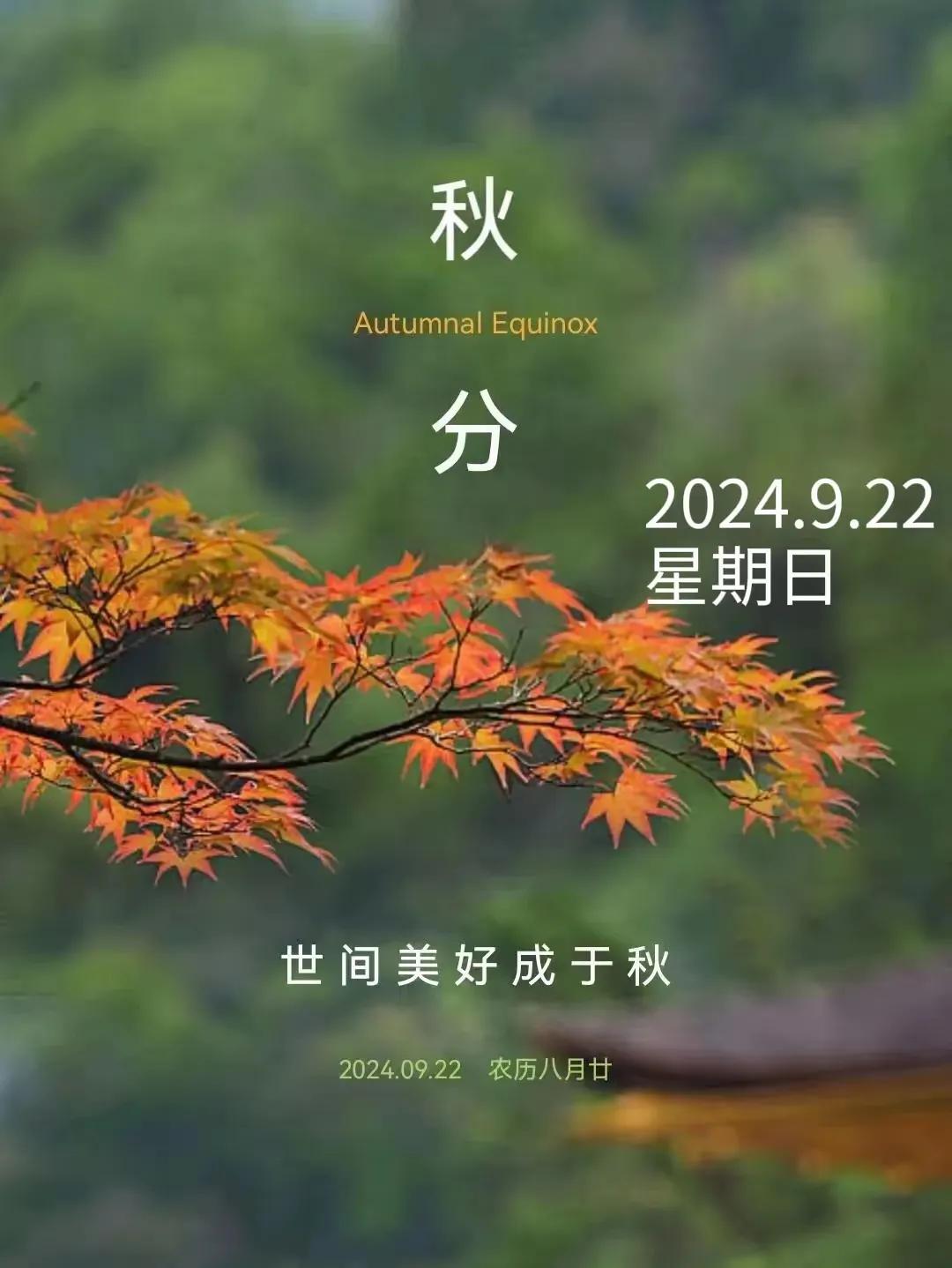 金风玉露秋分至，田园处处丰收意。祥瑞满人间，福临千万家。
愿君心似月，纯净常光洁