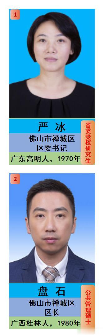 佛山市禅城区的第一、二把手，一位是70后，一位是80后，男女搭配，“冰石组合”带