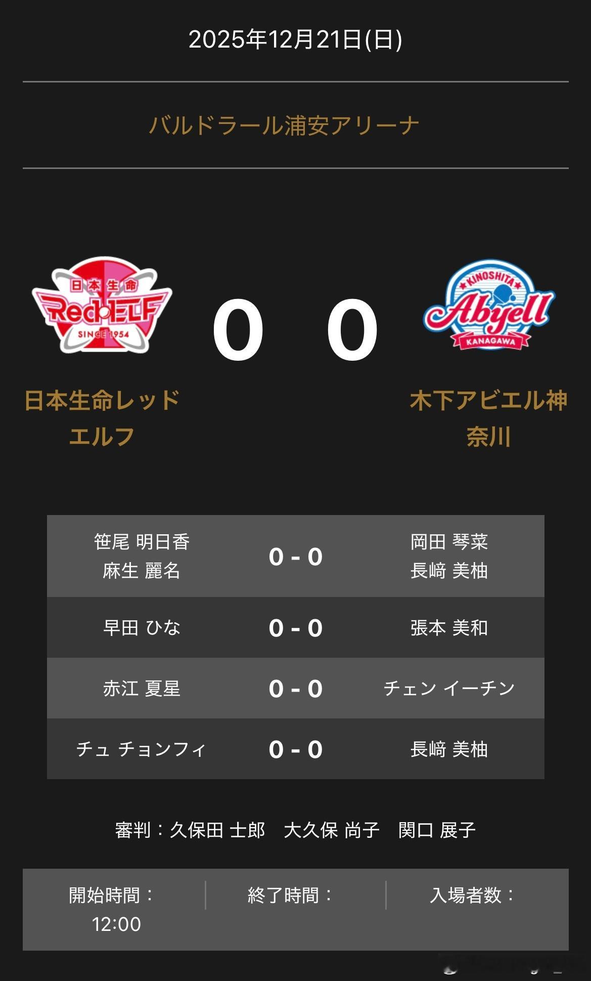 T联赛 11:00 日本生命🆚木下神奈川 对阵表笹尾明日香/麻生丽名🆚长崎美