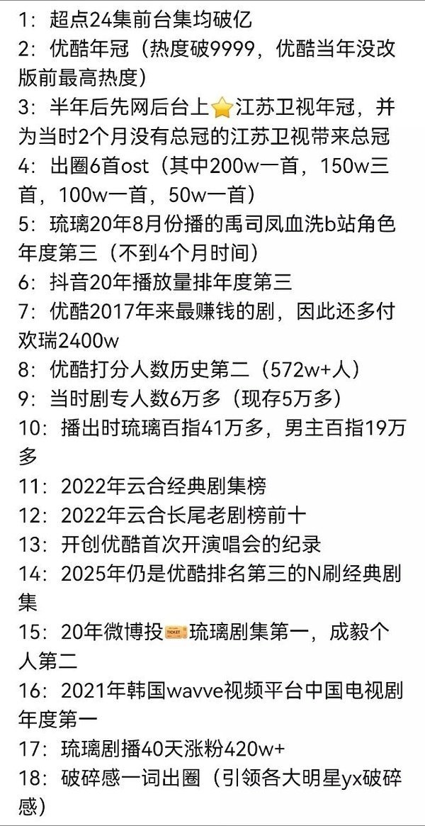 近五年破百万收藏ost有89首，成毅有4部剧共9首歌登榜，其中《琉璃》就有5首。